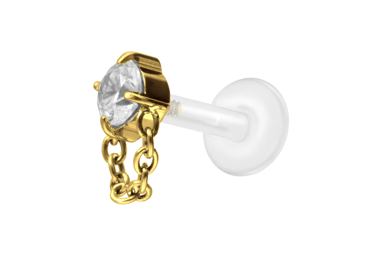 PTFE Labret Piercing mit Innengewinde + Titan-Aufsatz KRISTALL + KETTE